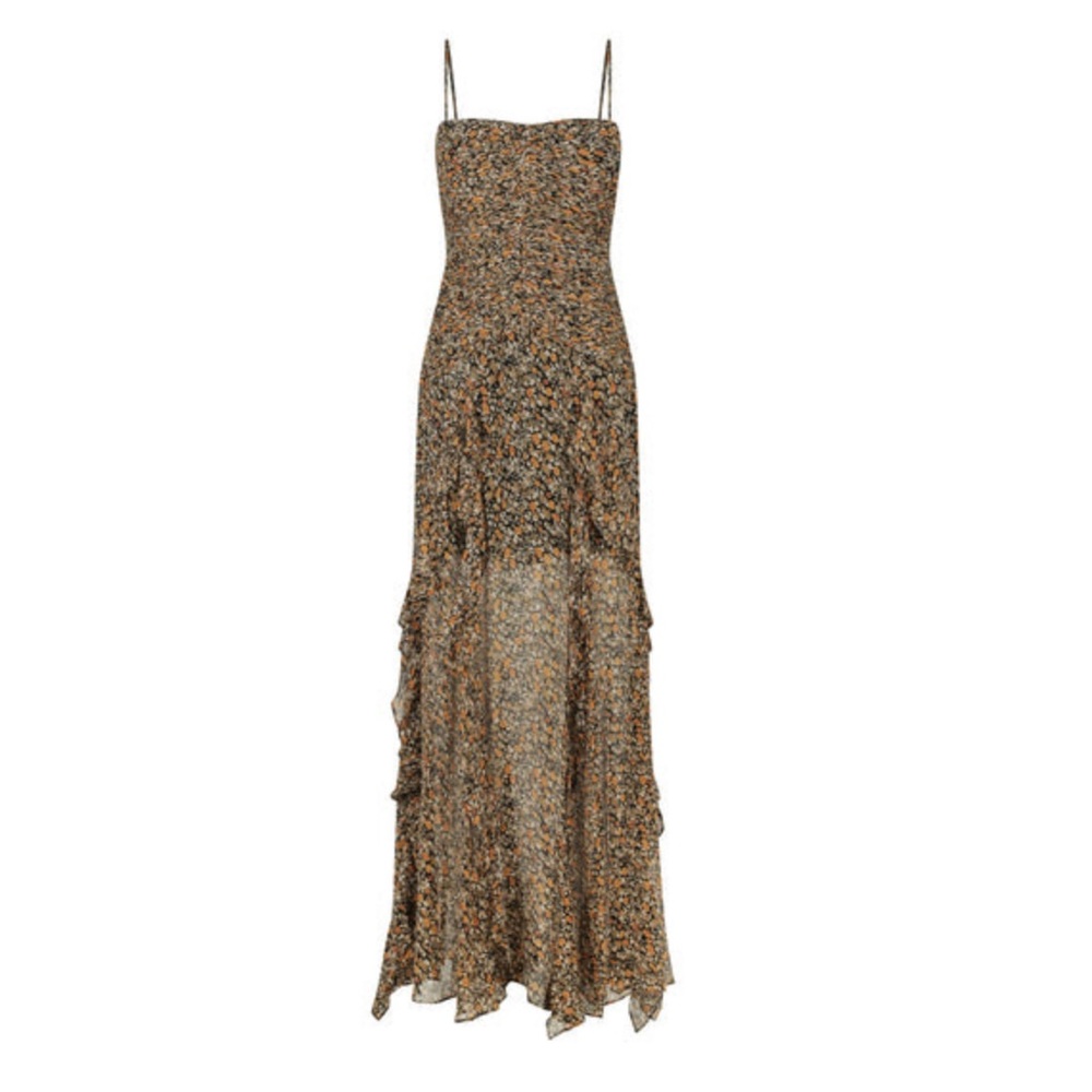 Paloma ruched frill maxi dress